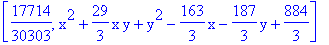 [17714/30303, x^2+29/3*x*y+y^2-163/3*x-187/3*y+884/3]